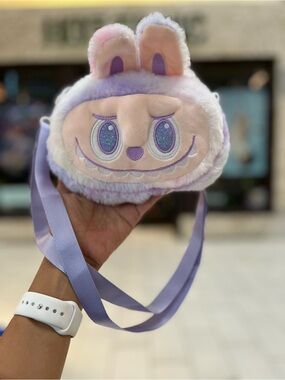 Plush Labubu Face Crossbody Bag - Lavender & Pink